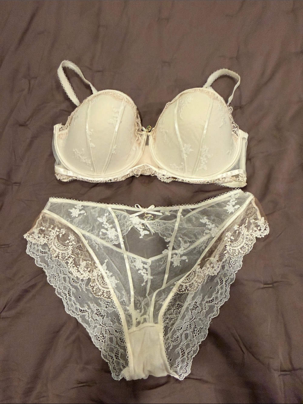 Honey Birdette Daisy Lace Underwire Bra & Bikini Set in Ivory 38DDD/L